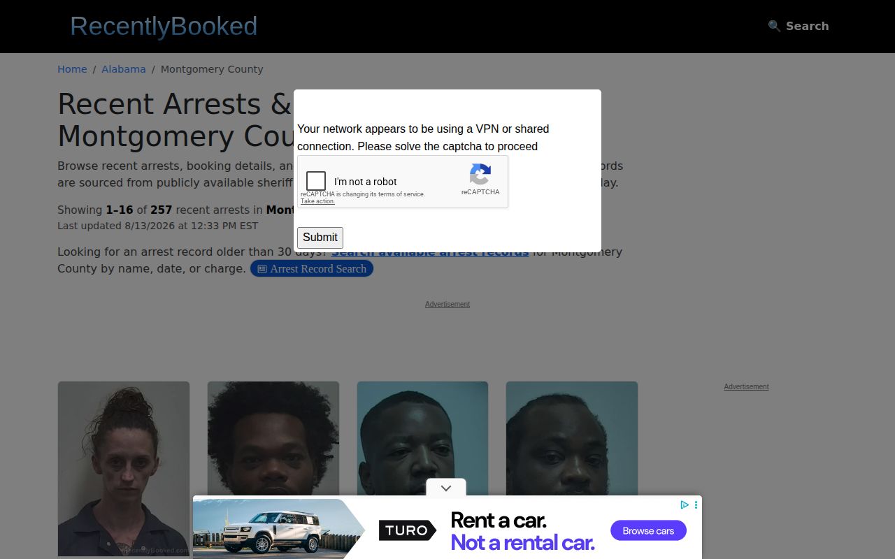 Unofficial Montgomery County booking and mugshot record page