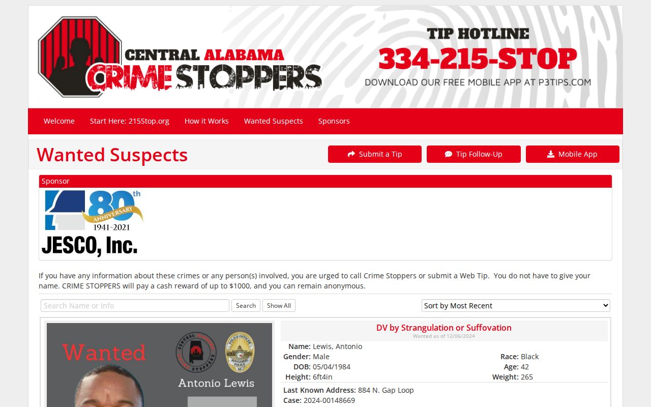Montgomery County most wanted fugitive list source page